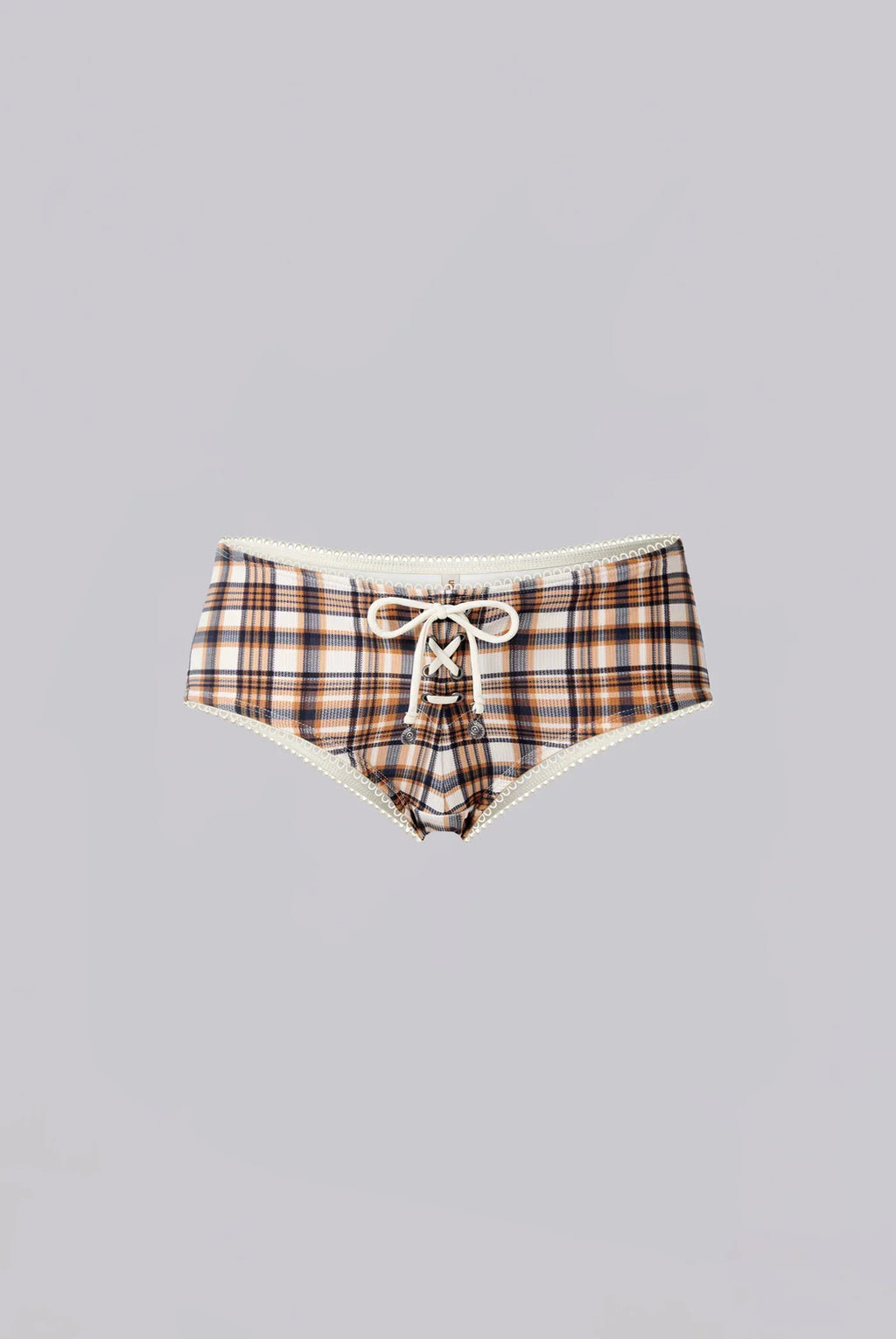 Brown Checked In Bikini Hot Pants