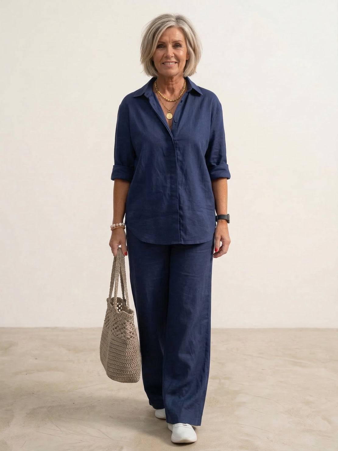 Vivian | Women's Casual Button-Down Shirt and Wide-Leg Pants Set