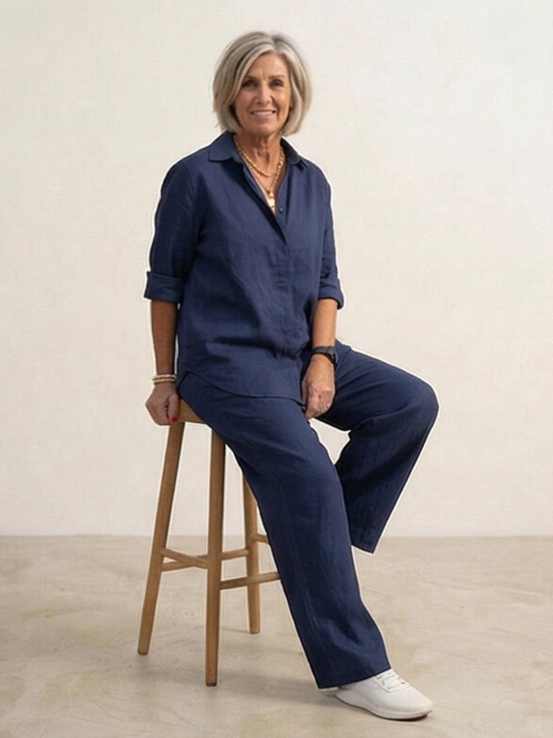 Vivian | Women's Casual Button-Down Shirt and Wide-Leg Pants Set