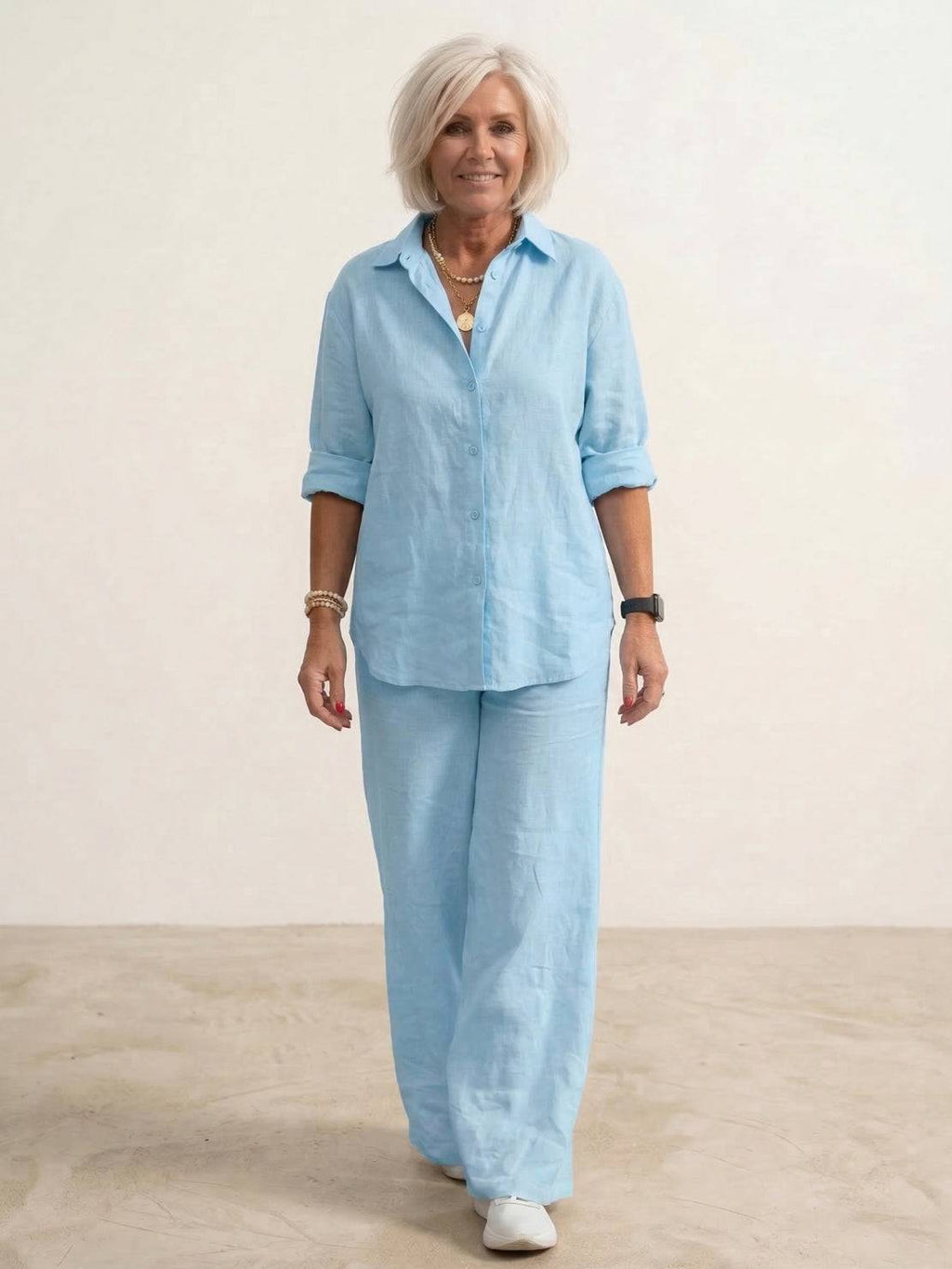 Vivian | Women's Casual Button-Down Shirt and Wide-Leg Pants Set