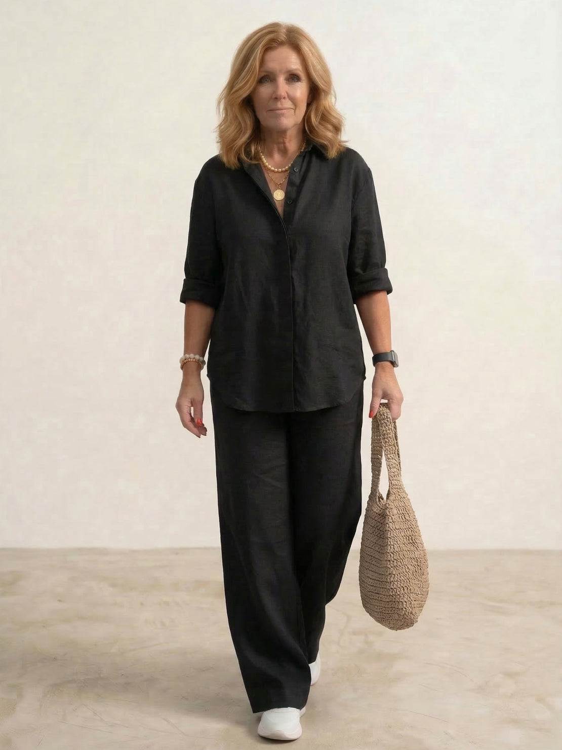 Vivian | Women's Casual Button-Down Shirt and Wide-Leg Pants Set