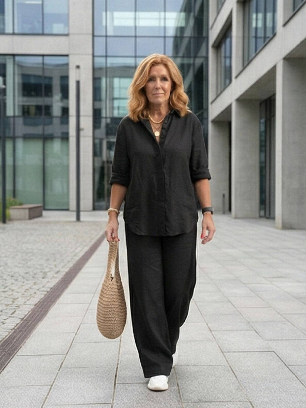 Vivian | Women's Casual Button-Down Shirt and Wide-Leg Pants Set