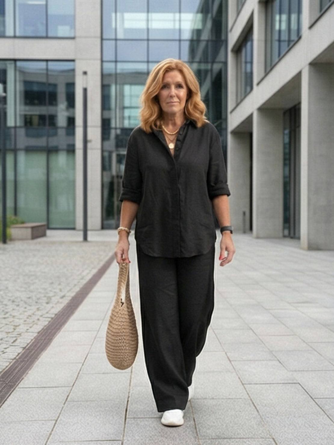 Vivian | Women's Casual Button-Down Shirt and Wide-Leg Pants Set