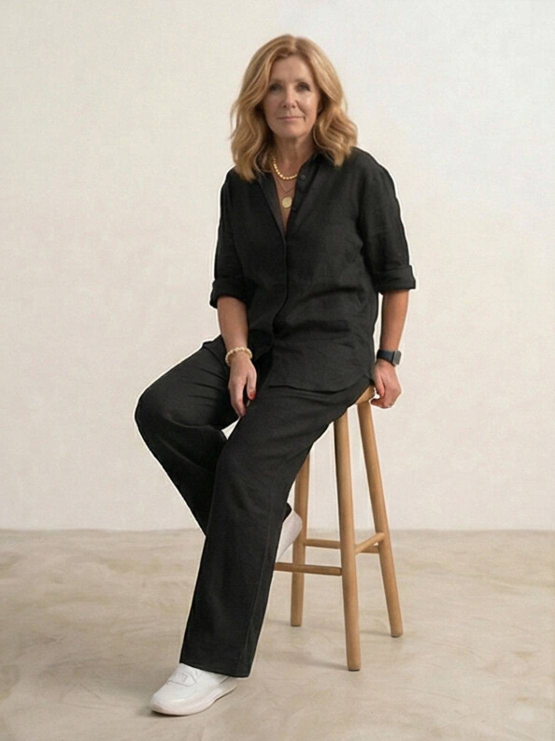 Vivian | Women's Casual Button-Down Shirt and Wide-Leg Pants Set