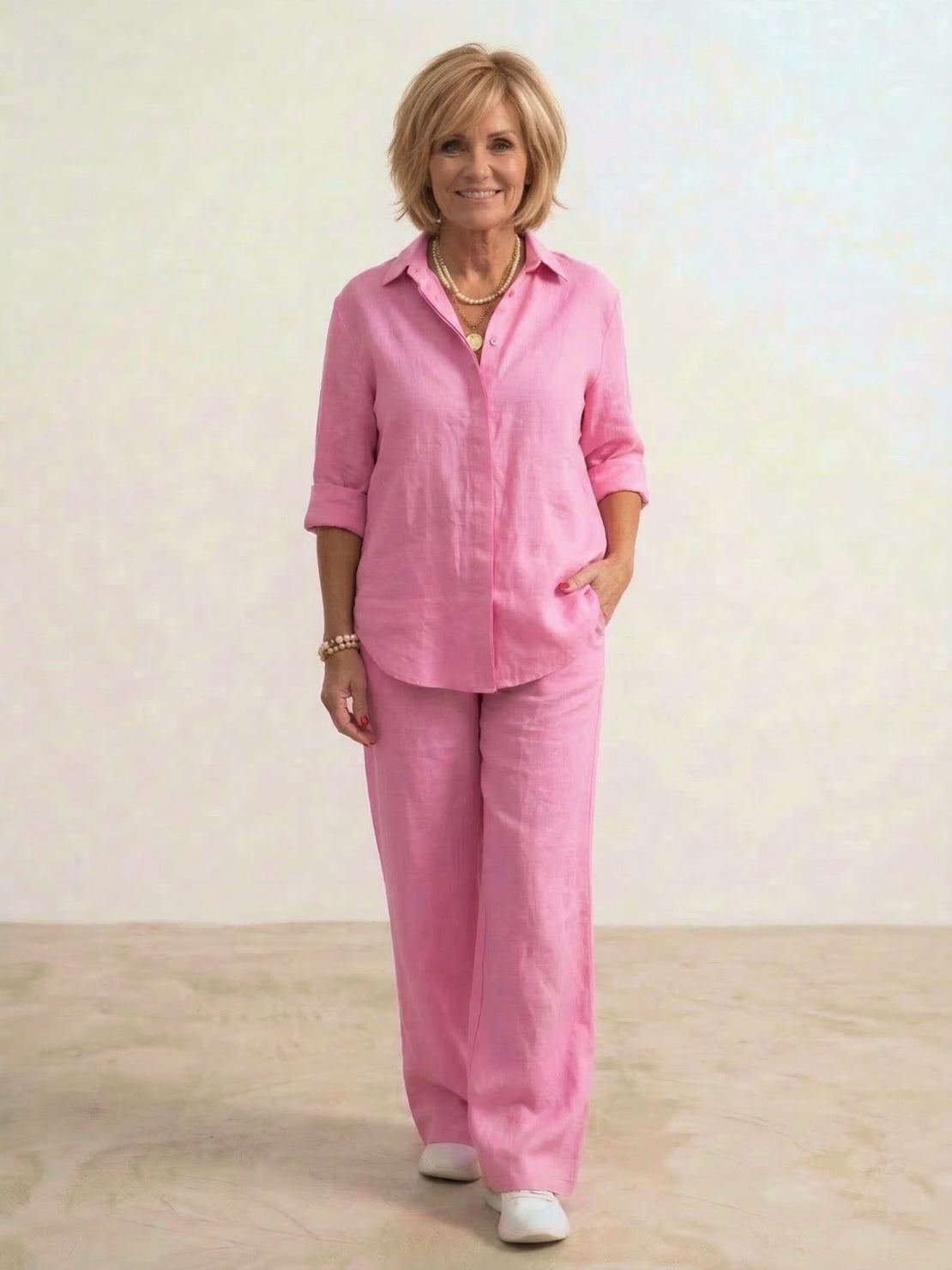 Vivian | Women's Casual Button-Down Shirt and Wide-Leg Pants Set