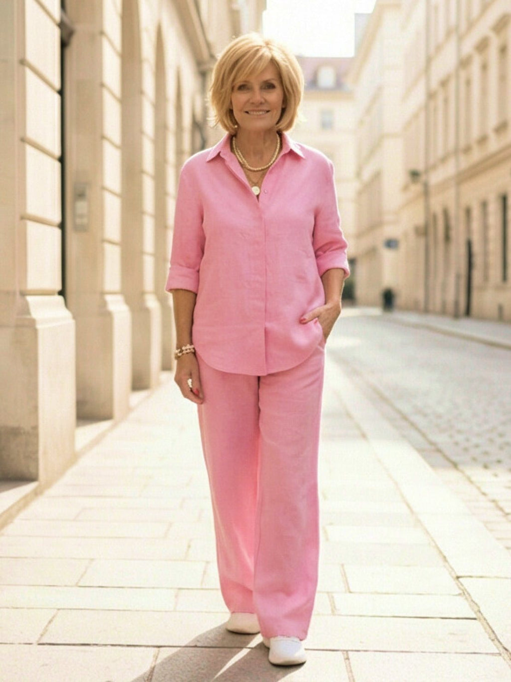 Vivian | Women's Casual Button-Down Shirt and Wide-Leg Pants Set