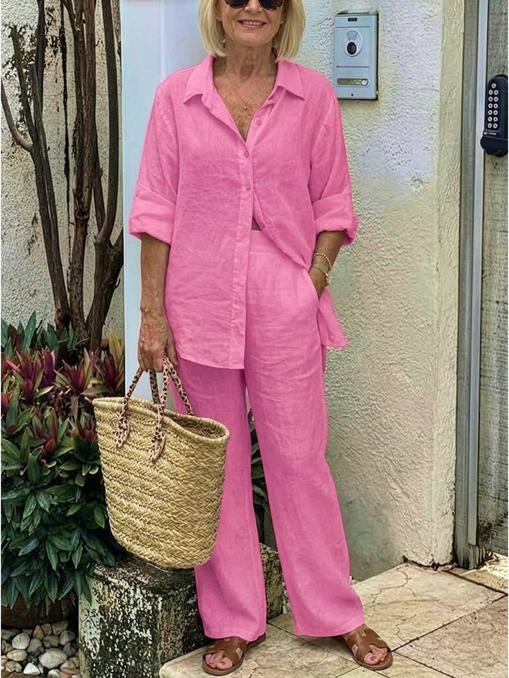 Vivian | Women's Casual Button-Down Shirt and Wide-Leg Pants Set