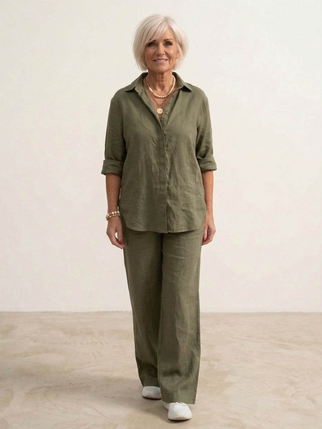 Vivian | Women's Casual Button-Down Shirt and Wide-Leg Pants Set