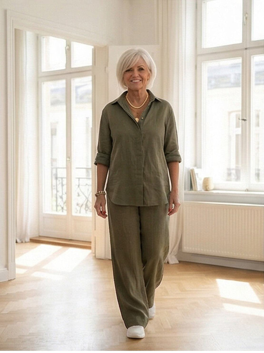 Vivian | Women's Casual Button-Down Shirt and Wide-Leg Pants Set