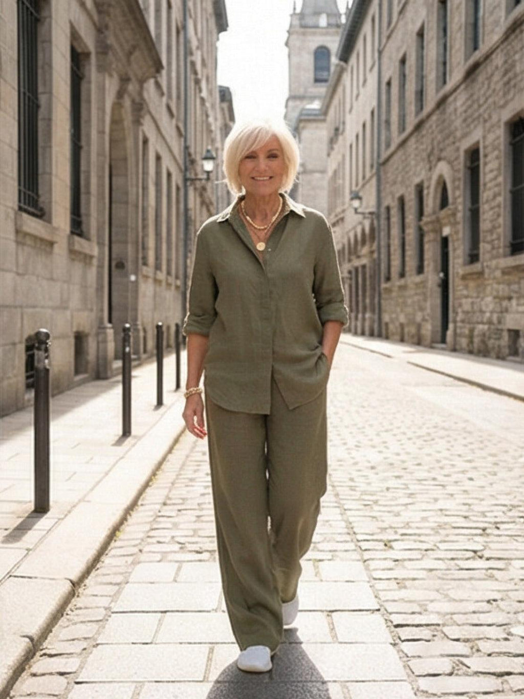 Vivian | Women's Casual Button-Down Shirt and Wide-Leg Pants Set