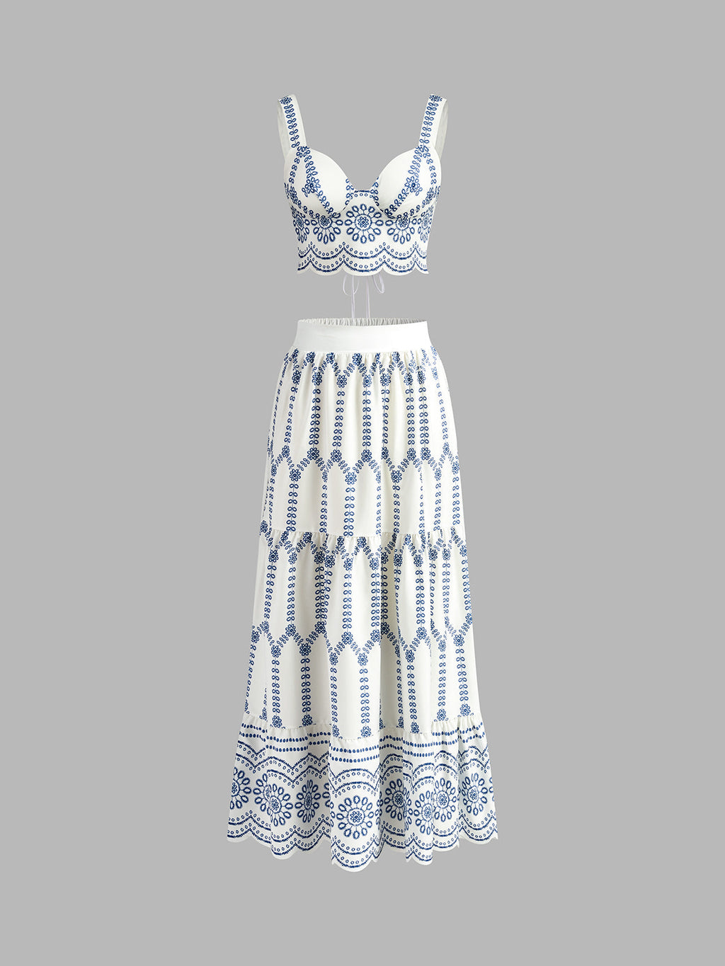 Santorini | Women's Embroidered Crop Top & Maxi Skirt Co-Ord Set