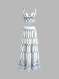 Santorini | Women's Embroidered Crop Top & Maxi Skirt Co-Ord Set