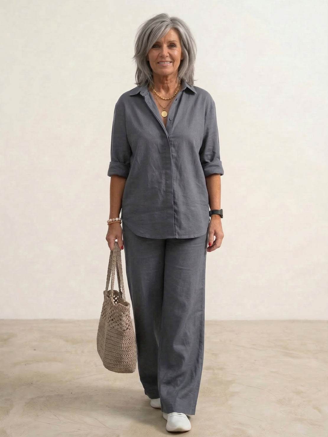 Vivian | Women's Casual Button-Down Shirt and Wide-Leg Pants Set