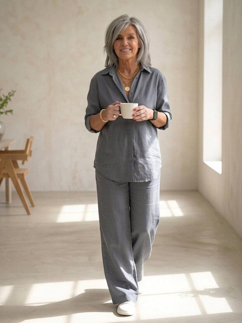 Vivian | Women's Casual Button-Down Shirt and Wide-Leg Pants Set