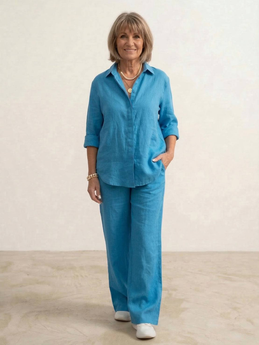 Vivian | Women's Casual Button-Down Shirt and Wide-Leg Pants Set