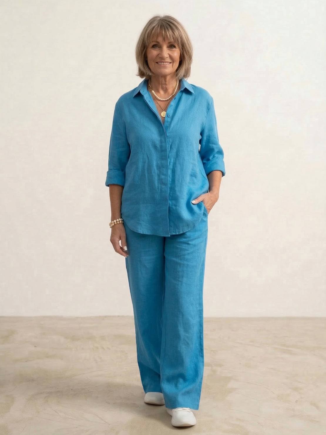 Vivian | Women's Casual Button-Down Shirt and Wide-Leg Pants Set