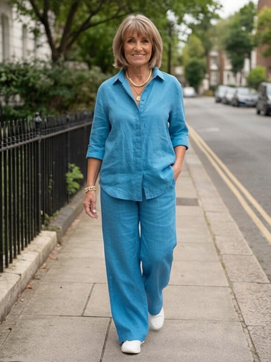 Vivian | Women's Casual Button-Down Shirt and Wide-Leg Pants Set