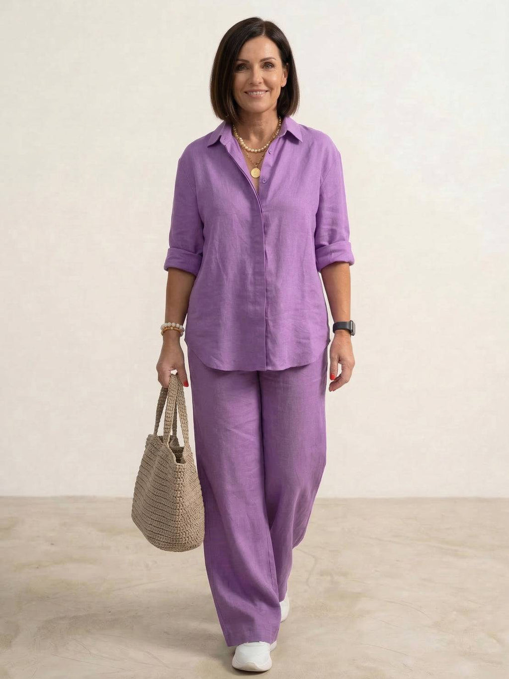 Vivian | Women's Casual Button-Down Shirt and Wide-Leg Pants Set