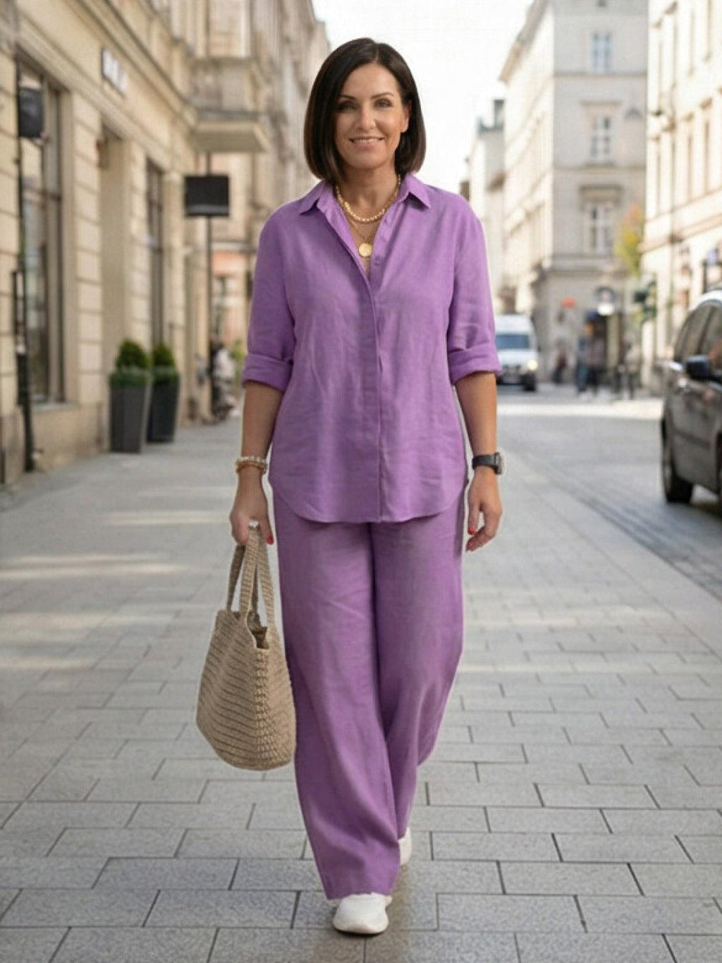 Vivian | Women's Casual Button-Down Shirt and Wide-Leg Pants Set