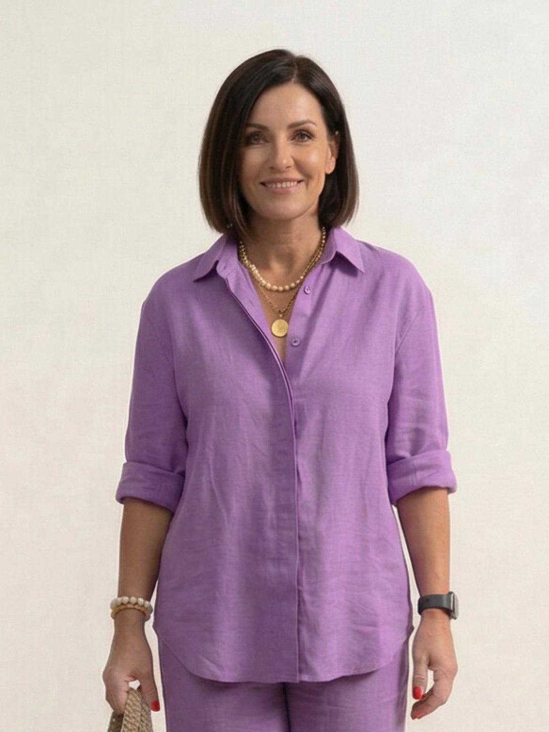 Vivian | Women's Casual Button-Down Shirt and Wide-Leg Pants Set