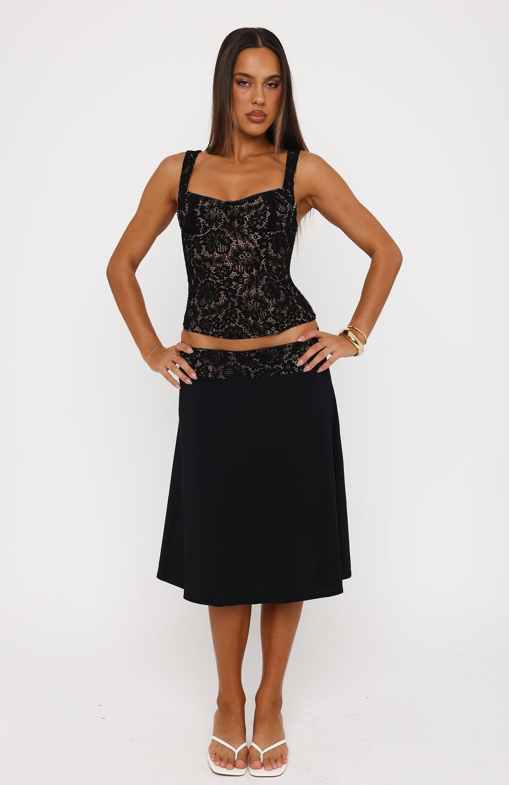 Promise Kept Lace Midi Skirt Black